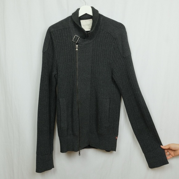 Banana Republic heritage grey zip up cardigan with a bucket elbow patches